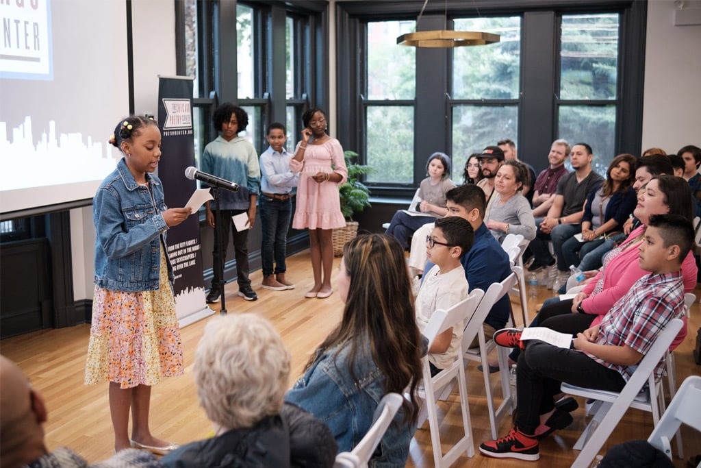 Students at a Chicago Poetry Center All Schools Reading event. Photo courtesy of Chicago Poetry Center.