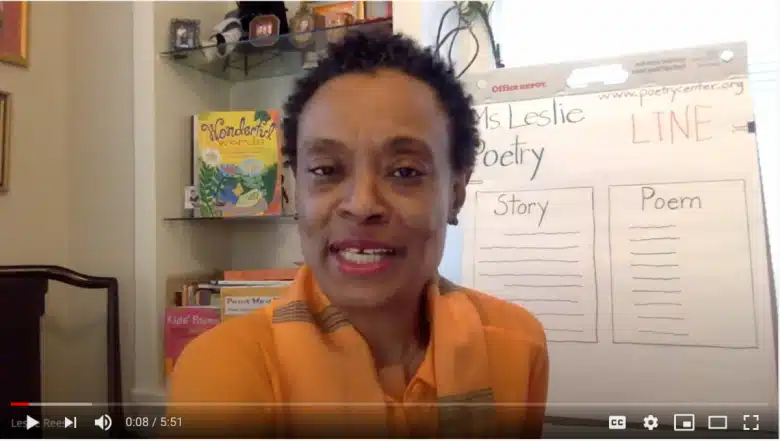 Poet Leslie Reese works with second graders at Swift Elementary School through the "Hands on Stanzas" virtual program. Credit: B. Metzger Sampson